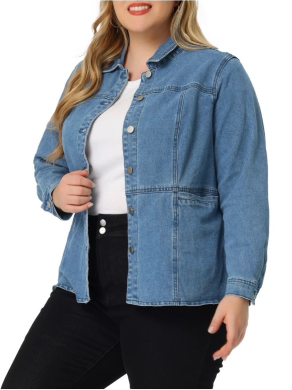 Women's Plus Size Denim Classic Button-Up Solid Color Jean Jackets, Size 1X